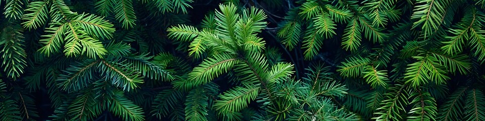 Healthy green trees in a forest of old spruce, fir and pine. landscape 