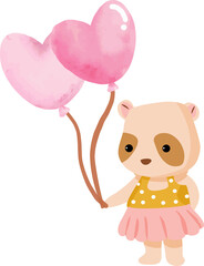 Cute bear with pink heart shaped balloons 