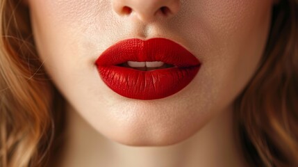 Fototapeta premium Close-Up of Woman's Red Lips and Curly Hair 
