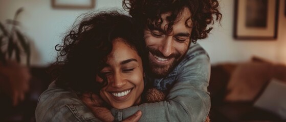 Mature Couple Embracing with Eyes Closed in Warm Light
 - Powered by Adobe