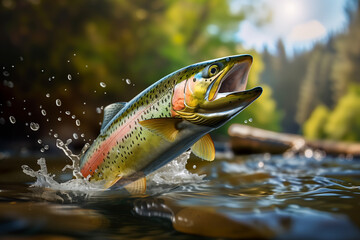 Rainbow trout jumping out of the water