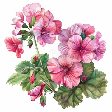pink geranium flowers watercolor style clip art preview