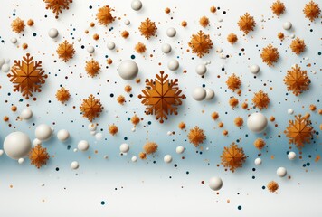 Festive Winter Abstract Scene with Snowflakes and Spheres