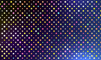 Colorful Polka dots pattern on gradient navy blue background. Geometric Backgrounds with Small Circles. Trendy design for wallpaper, fabric, textile, paper, cover, invitations, cards, holidays. Vector