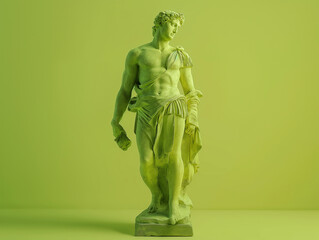 3d rendering of ancient greek -roman  statue art  figure  . Creative concept colorful neon image with bright and vivid  lime green color background, fashionable, trendy ,isolated background