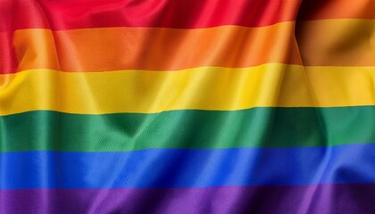 Fototapeta premium A flag, in vibrant rainbow colors, waves in the wind with realistic lighting and a subtle texture.