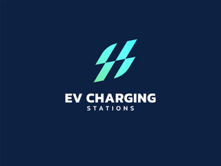 Obraz premium Electric vehicle charging with Lightning Bolt overlapping in Eco Leaf Symbol logo vector design concept. EV charging logotype symbol for Electric Car, EV station, ui, v business, infographic, new tech