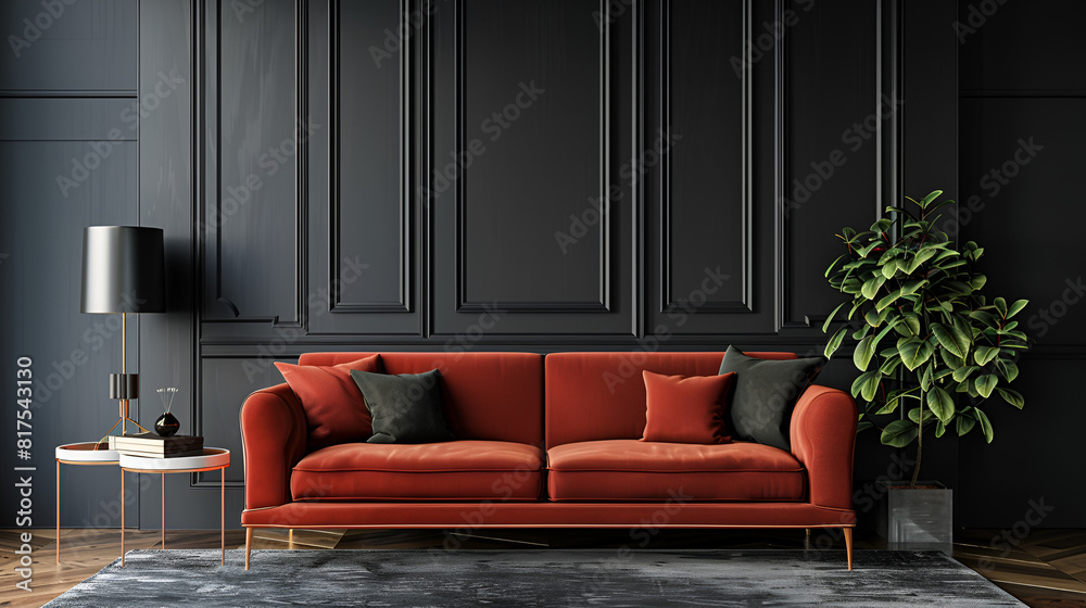 Wall mural modern interior design of a living room in an apartment with background of dark walls,luxury living 