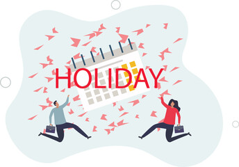 business people with big calendar jumping with joy to celebrate long holiday.flat vector illustration.