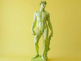 3d rendering of ancient greek -roman  statue art  figure  . Creative concept colorful neon image with bright and vivid  lime green color background, fashionable, trendy ,isolated background