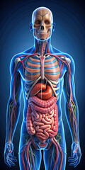 A detailed photo of human digestive system, showcasing organs and digestive processes.