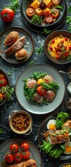 A variety of delicious and healthy breakfast options, including smoked salmon, eggs, avocado, and fruit.