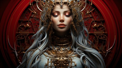 Mechanical Priestess: Enigmatic Digital Art Portrait