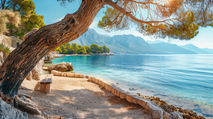 Fototapeta premium Romantic morning seascape of Adriatic sea. 