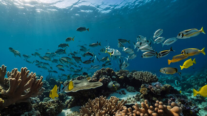 Underwater coral reef ocean beautiful view fish colorful design
