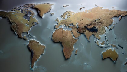 Topographic Map of the World in Miller Projection