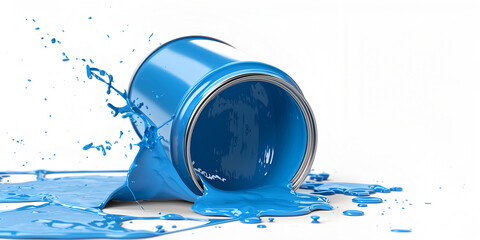 Paint can splashing blue bright color renovation 