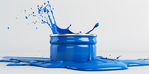 Blue paint spilled from an open can 