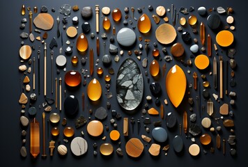Harmonious Geometric Agate Stone Collection in Orange, Brown, and Black Tones