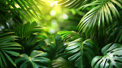 Green palm leaves isolated on white background, close up view. Tropical foliage banner with copy space for text and design. Elegant palm tree leaves in corner, ideal for natural and botanical themes