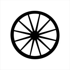 Wagon wheel silhouette isolated on white background. Black wagon wheel icon vector illustration.