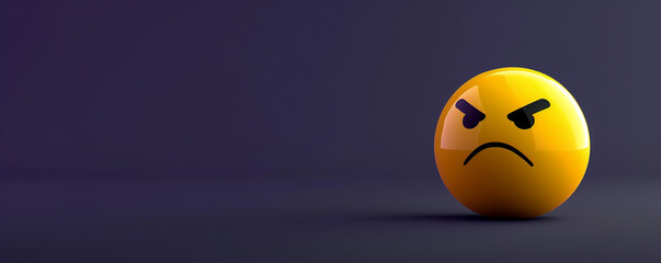 A minimalist 3D  of a single yellow outraged emoji on a solid dark purple background.