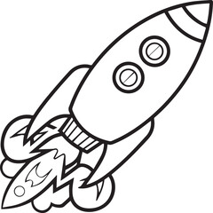 Space rocket in the sky with stars and clouds Vector illustration. Rocket coloring pages.