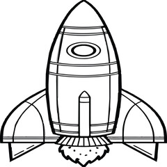 Space rocket in the sky with stars and clouds Vector illustration. Rocket coloring pages.