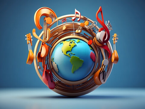 World Music Day is observed every year in June. it is the art of arranging sounds in time to produce a composition through the elements of melody, harmony, rhythm, and timbre design. 3D Rendering