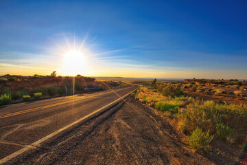 sunset on the road in arizona