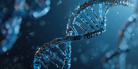 3D rendering of  DNA structure on a dark blue background