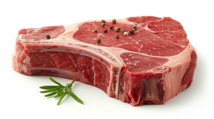 Intimate close-up of a raw Porterhouse steak, highlighting its premium quality and suitability for various culinary methods, isolated for advertising purposes