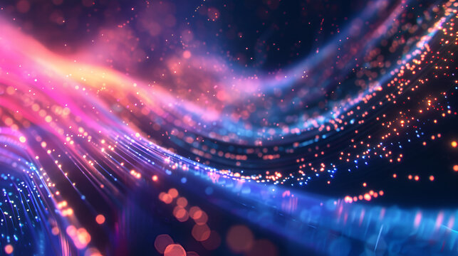 A computer-generated wave is depicted in space, showing the intricate patterns and movements of data particles converging into a digital river,Virtual reality concept. 3d abstract bubble shapes 
