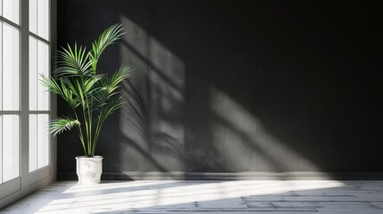 grey shadow studio showcase, shadow sunshine and sunbeam reflection on black and white empty room studio.