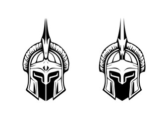 Set of Two Intricate Helmets with Horns and Spikes, Emanating a Ferocious Aura of Strength and Intimidation