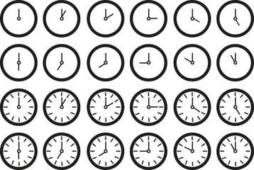 Time and Clock icons Vectors Set. Business watch. speed time icons collection designs. Analog clock symbols in trendy Linear Styles editable stock notifying hours isolated on transparent background.
