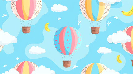 Obraz premium Pattern of Banana Balloon Background in Cartoon Style
