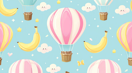 Pattern of Banana Balloon Background in Cartoon Style
