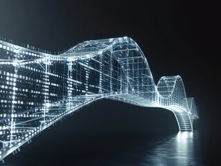 A futuristic bridge made of digital code, symbolizing connection and trust in digital pathways, high-tech background, side view, sleek tone, monochromatic colors