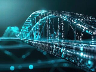 A futuristic bridge made of digital code, symbolizing connection and trust in digital pathways, high-tech background, side view, sleek tone, monochromatic colors