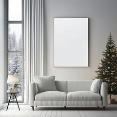 illustration of 3d render large vertical white blank unframed canvas, Generative ai