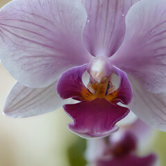 a close up of a flower with a purple center