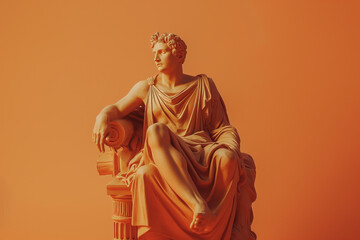 Obraz premium 3d rendering of ancient greek -roman statue art figure . Creative concept colorful neon image with bright and vivid orange color background, fashionable, trendy ,isolated background 