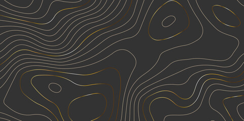 Wave topographic contour map, topographic wavy map line background. Abstract geographic wave grid line map. Geographic mountain relief background. Vector illustration.