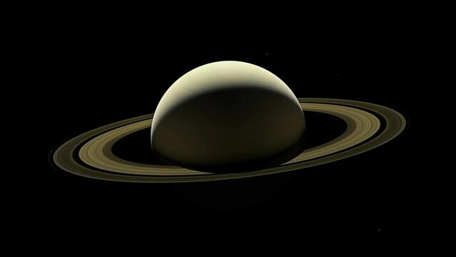 Planet Saturn moving in outer space.