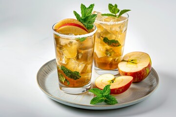 Apple and Mint Punch Beverage with Mint Simple Syrup and Lemon Juice