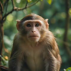Fototapeta premium a monkey sitting on a tree branch in the forest