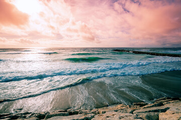 Seascape in the early morning. Sunrise over the sea. Nature landscape