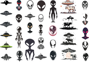 set of silhouettes of aliens