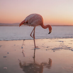 a standing on the beach with its head in the water